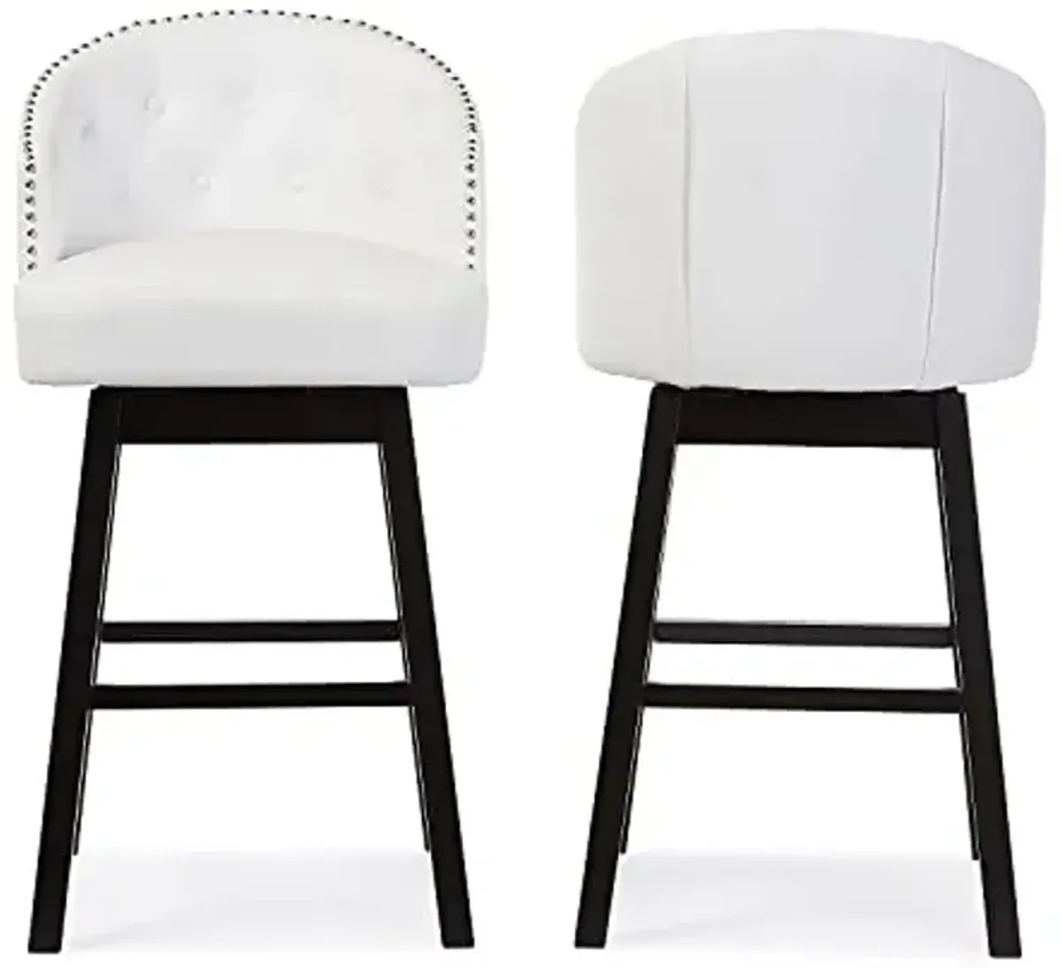 Baxton Studio Avril Modern and Contemporary White Faux Leather Tufted Swivel Barstool with Nail heads Trim