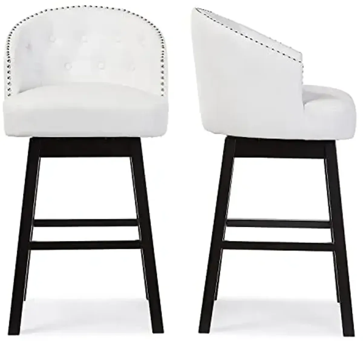Baxton Studio Avril Modern and Contemporary White Faux Leather Tufted Swivel Barstool with Nail heads Trim