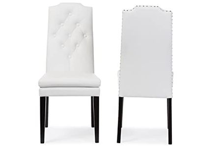 Baxton Studio Dylin Dining Chair and Dining Chair White Faux Leather Button-Tufted Nail heads Trim Dining Chair