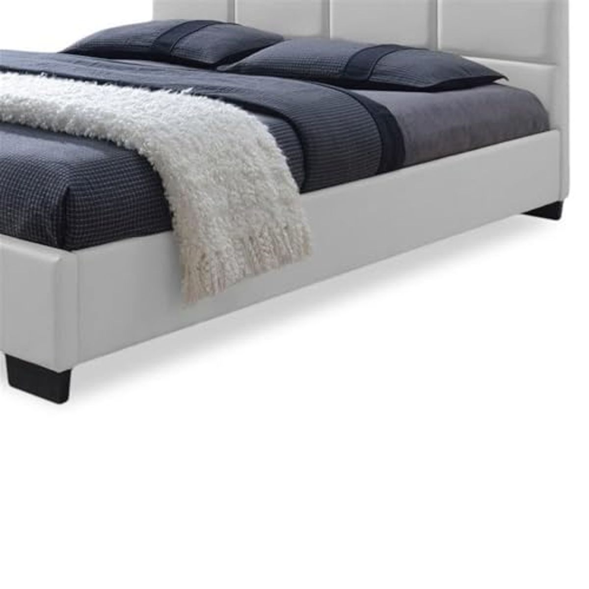 Baxton Studio Vivaldi Modern and Contemporary White Faux Leather Padded Platform Base Queen Size Bed Frame