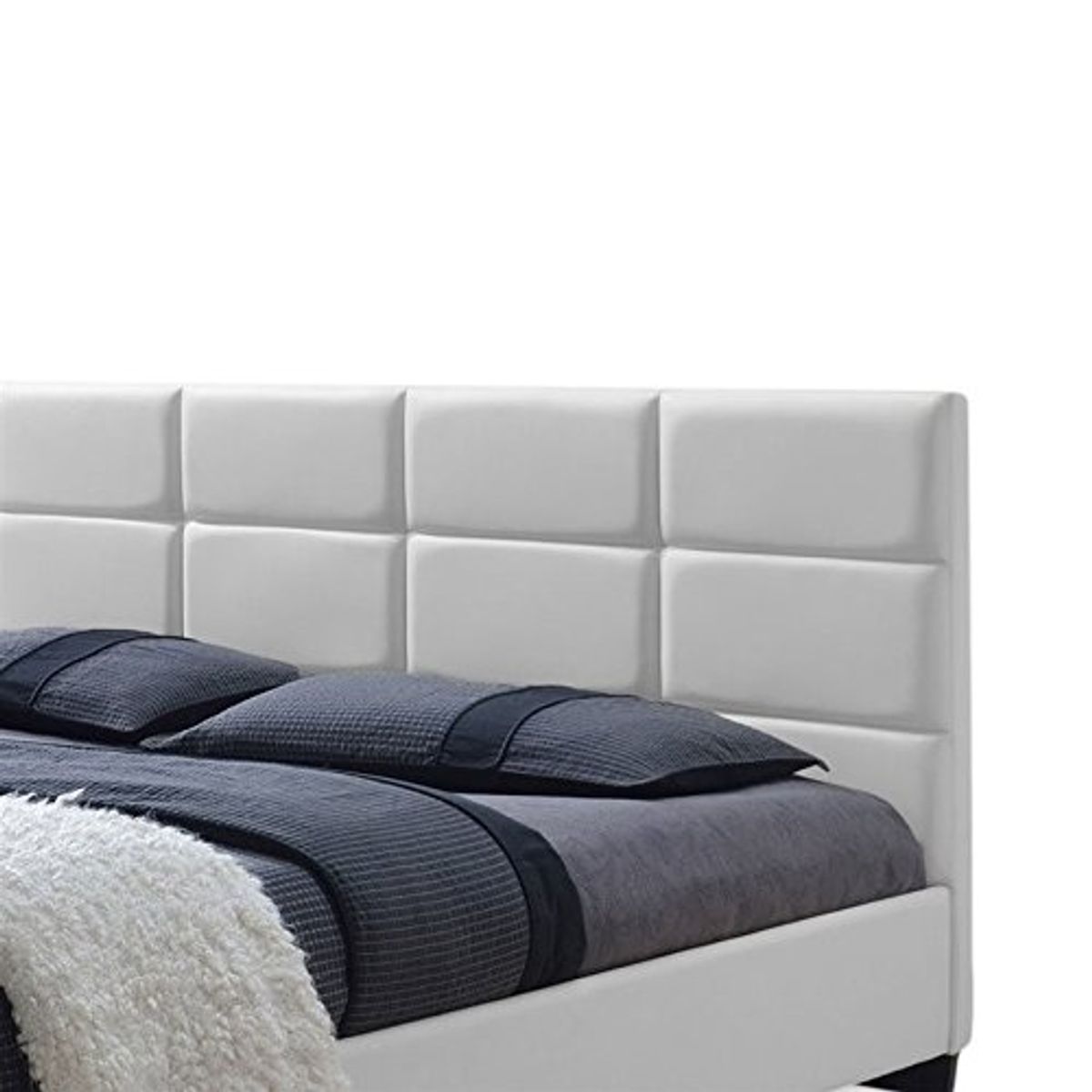 Baxton Studio Vivaldi Modern and Contemporary White Faux Leather Padded Platform Base Queen Size Bed Frame