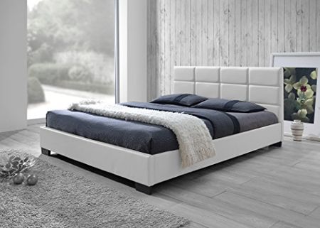 Baxton Studio Vivaldi Modern and Contemporary White Faux Leather Padded Platform Base Queen Size Bed Frame