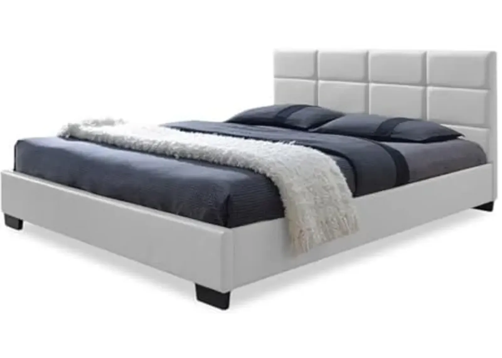 Baxton Studio Vivaldi Modern and Contemporary White Faux Leather Padded Platform Base Queen Size Bed Frame