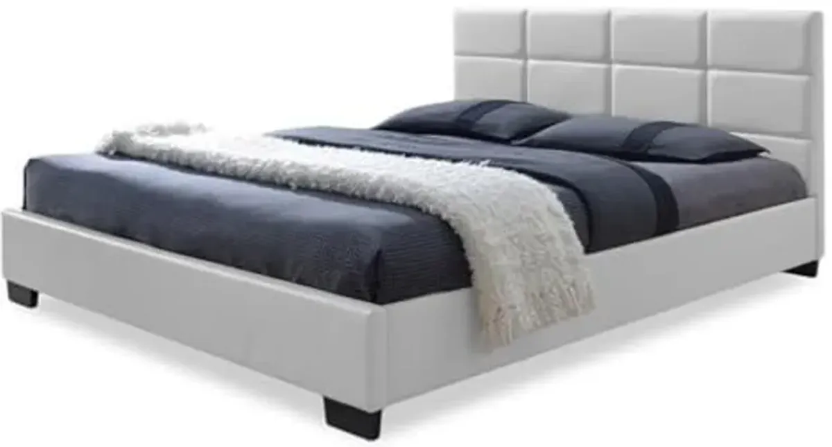 Baxton Studio Vivaldi Modern and Contemporary White Faux Leather Padded Platform Base Queen Size Bed Frame