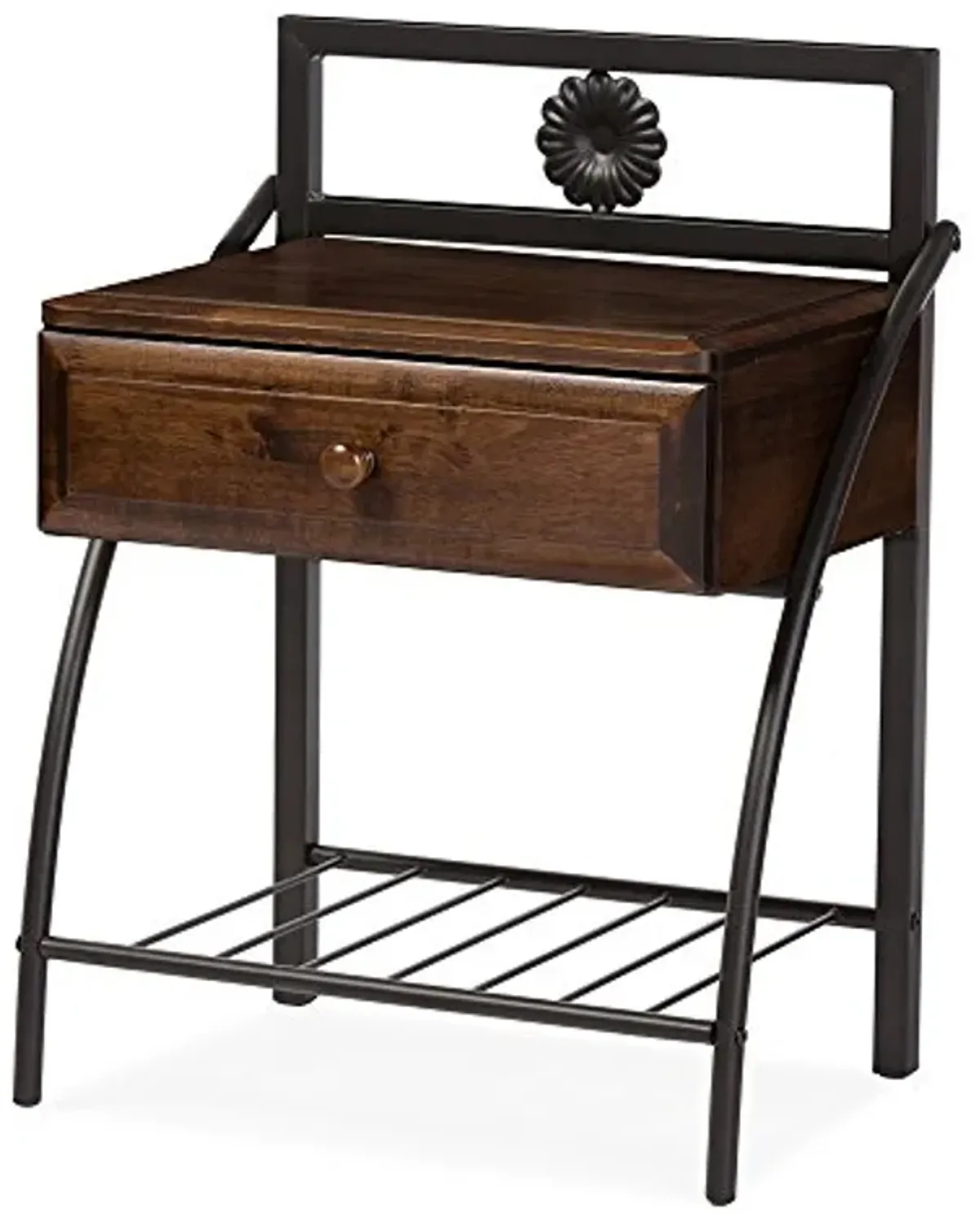 Baxton Studio Jevenci Vintage Antique Metal & Walnut Wood 1 Drawer Nightstand, Medium, Dark Bronze (Model: TS7001-Black)