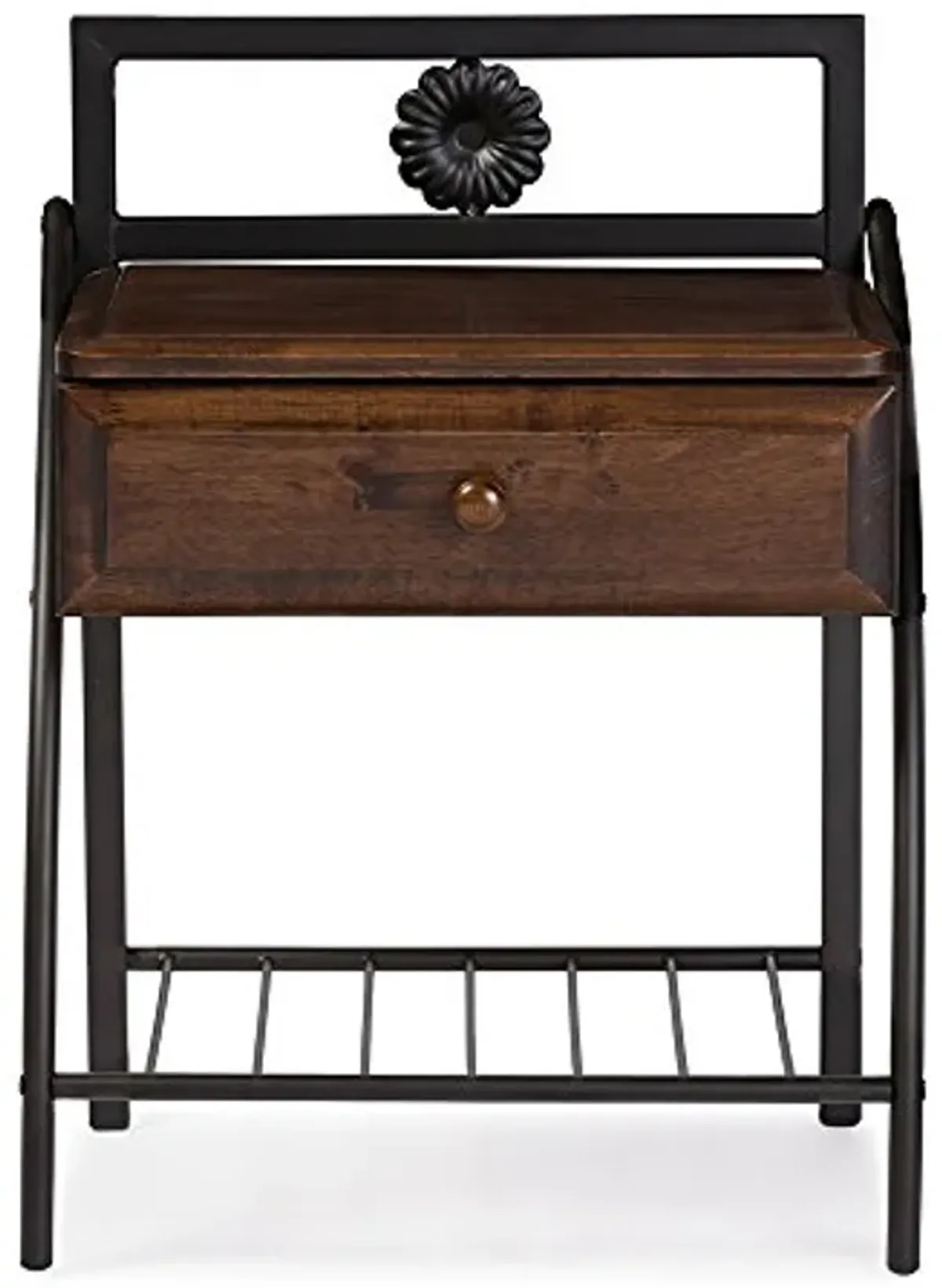 Baxton Studio Jevenci Vintage Antique Metal & Walnut Wood 1 Drawer Nightstand, Medium, Dark Bronze (Model: TS7001-Black)