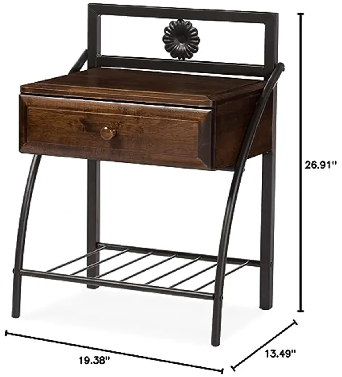 Baxton Studio Jevenci Vintage Antique Metal & Walnut Wood 1 Drawer Nightstand, Medium, Dark Bronze (Model: TS7001-Black)