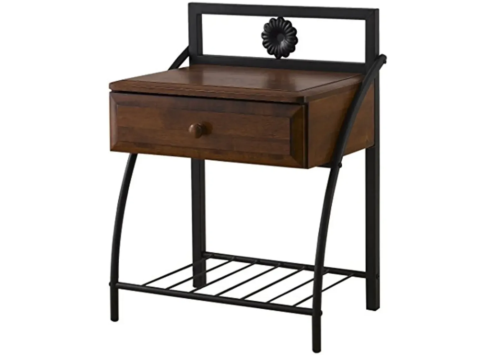 Baxton Studio Jevenci Vintage Antique Metal & Walnut Wood 1 Drawer Nightstand, Medium, Dark Bronze (Model: TS7001-Black)