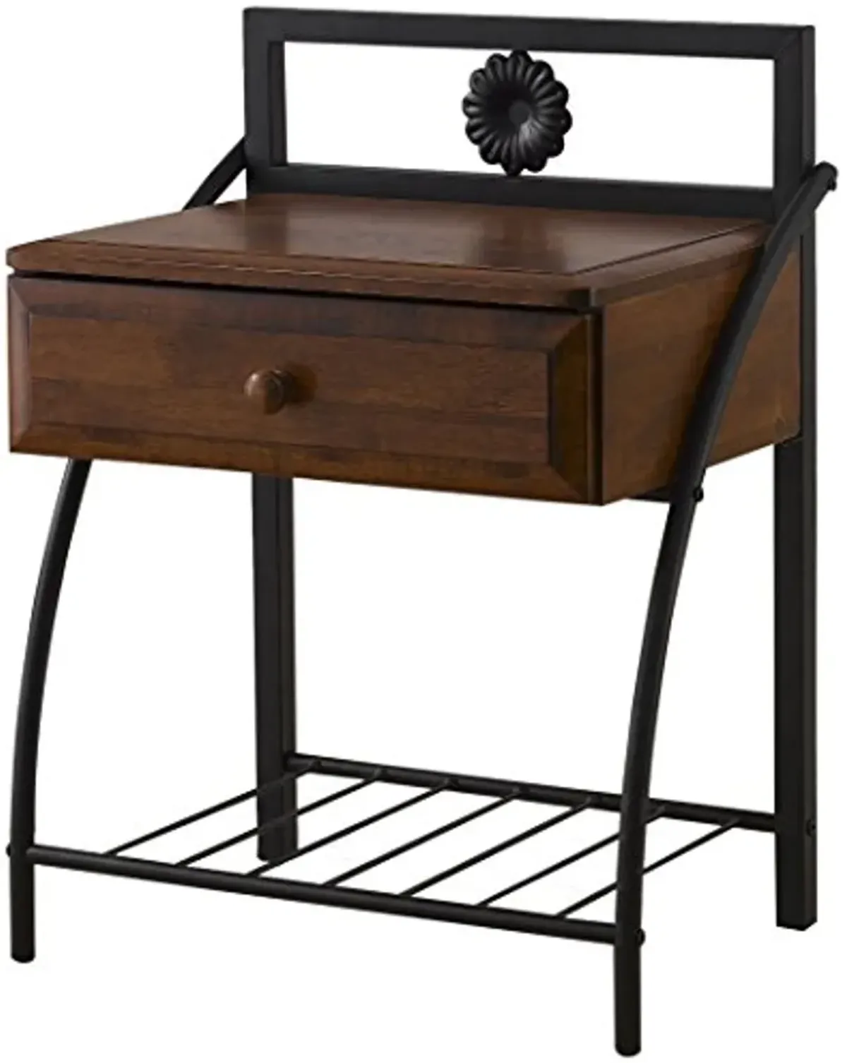 Baxton Studio Jevenci Vintage Antique Metal & Walnut Wood 1 Drawer Nightstand, Medium, Dark Bronze (Model: TS7001-Black)