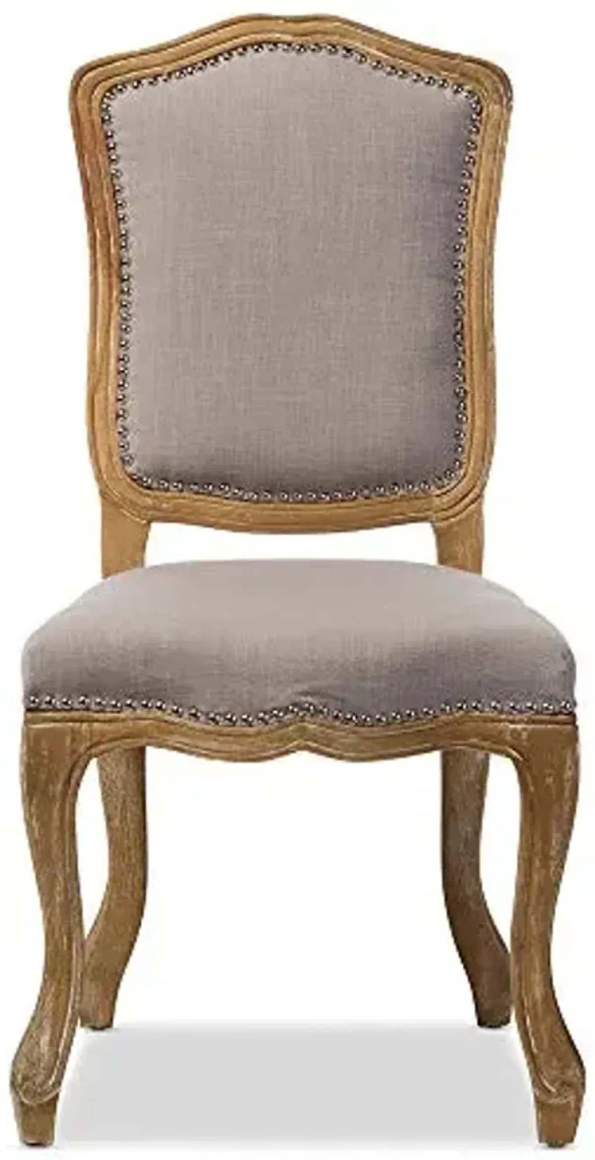 Baxton Studio Chateauneuf French Vintage Cottage Weathered Oak Linen Upholstered Dining Side Chair, Medium, Beige