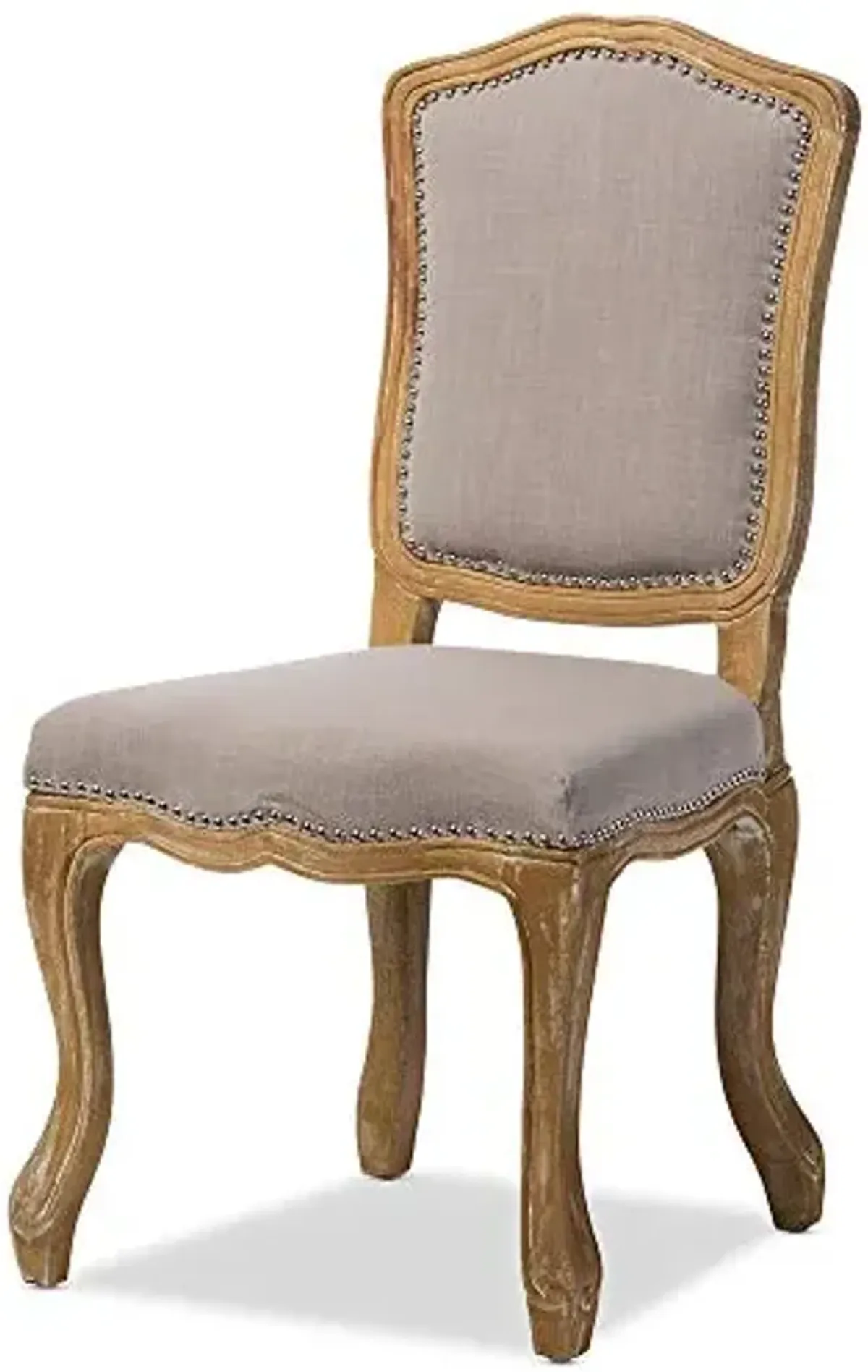 Baxton Studio Chateauneuf French Vintage Cottage Weathered Oak Linen Upholstered Dining Side Chair, Medium, Beige