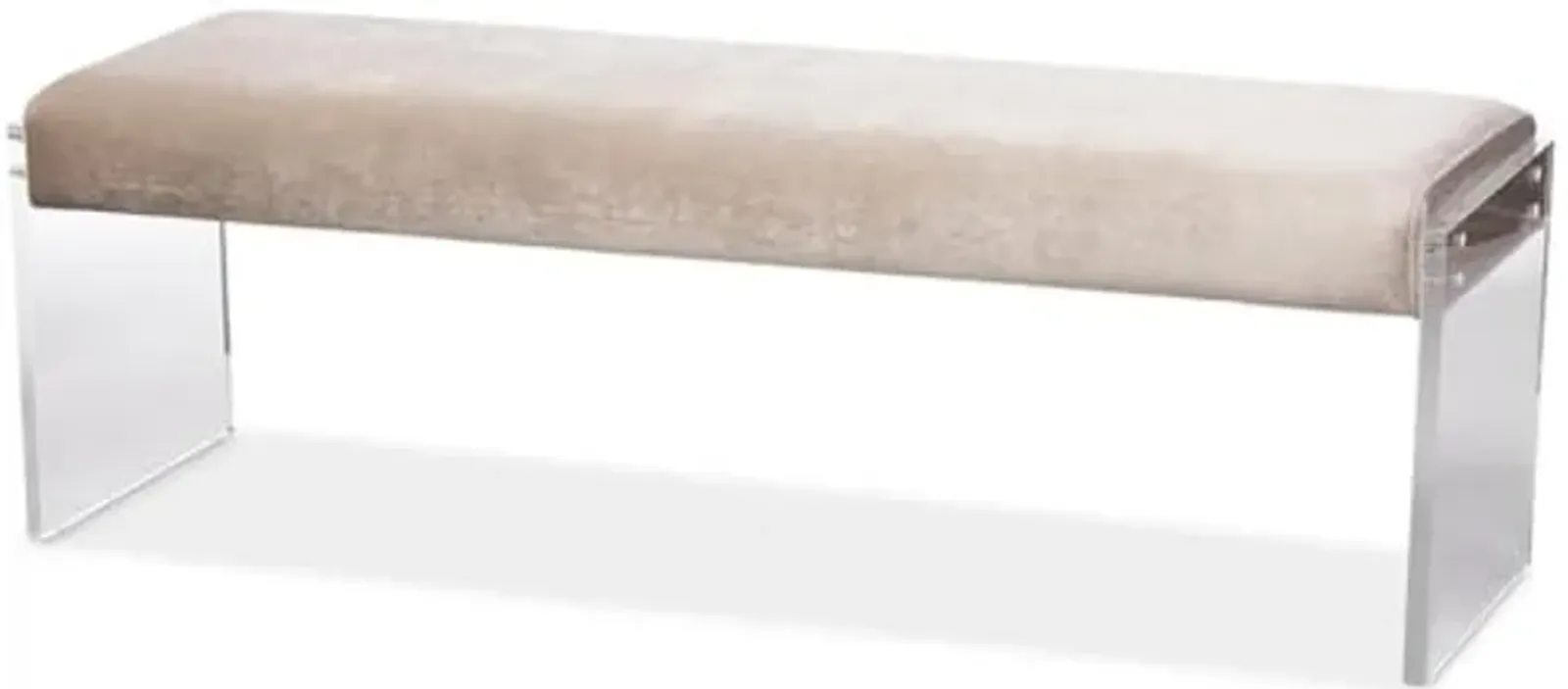 Baxton Studio Hildon Modern and Contemporary Microsuede Fabric Upholstered Luxe Bench with Paneled Acrylic Legs, Beige