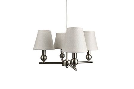 Urbanest Portable Zio 4-Light Chandelier with Oatmeal Linen Shades, Brushed Nickel Finish