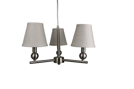 Urbanest Portable Zio 3-Light Chandelier with Oatmeal Linen Shades, Brushed Nickel Finish