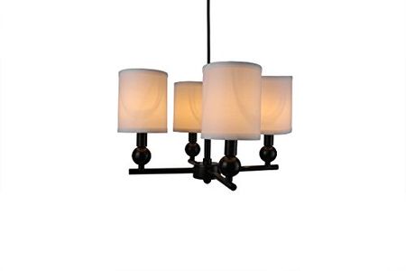 Urbanest Portable Zio 4-Light Chandelier with Off White Linen Shades, Oil-Rubbed Bronze Finish