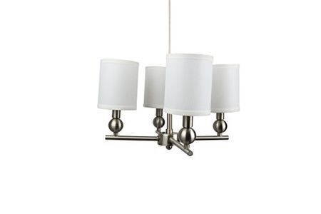 Urbanest Portable Zio 4-Light Chandelier with Off White Linen Shades, Brushed Nickel Finish