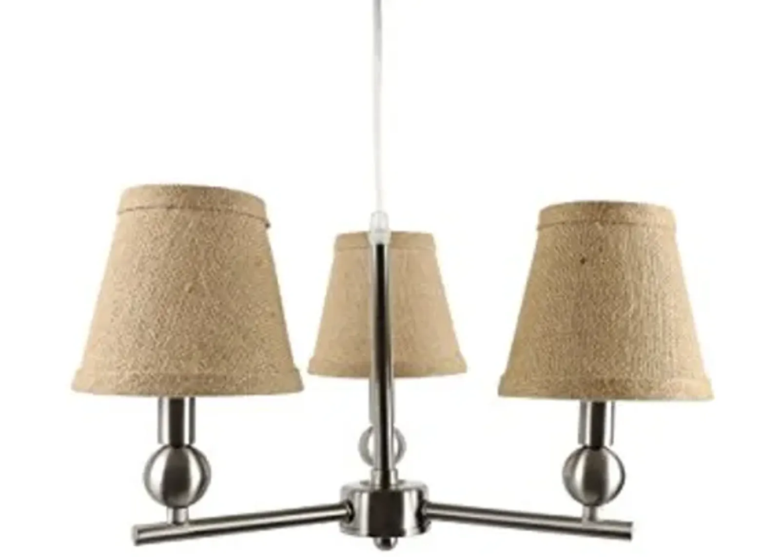 Urbanest Portable Zio 3-Light Chandelier with Burlap Hardback Shades, Brushed Nickel Finish