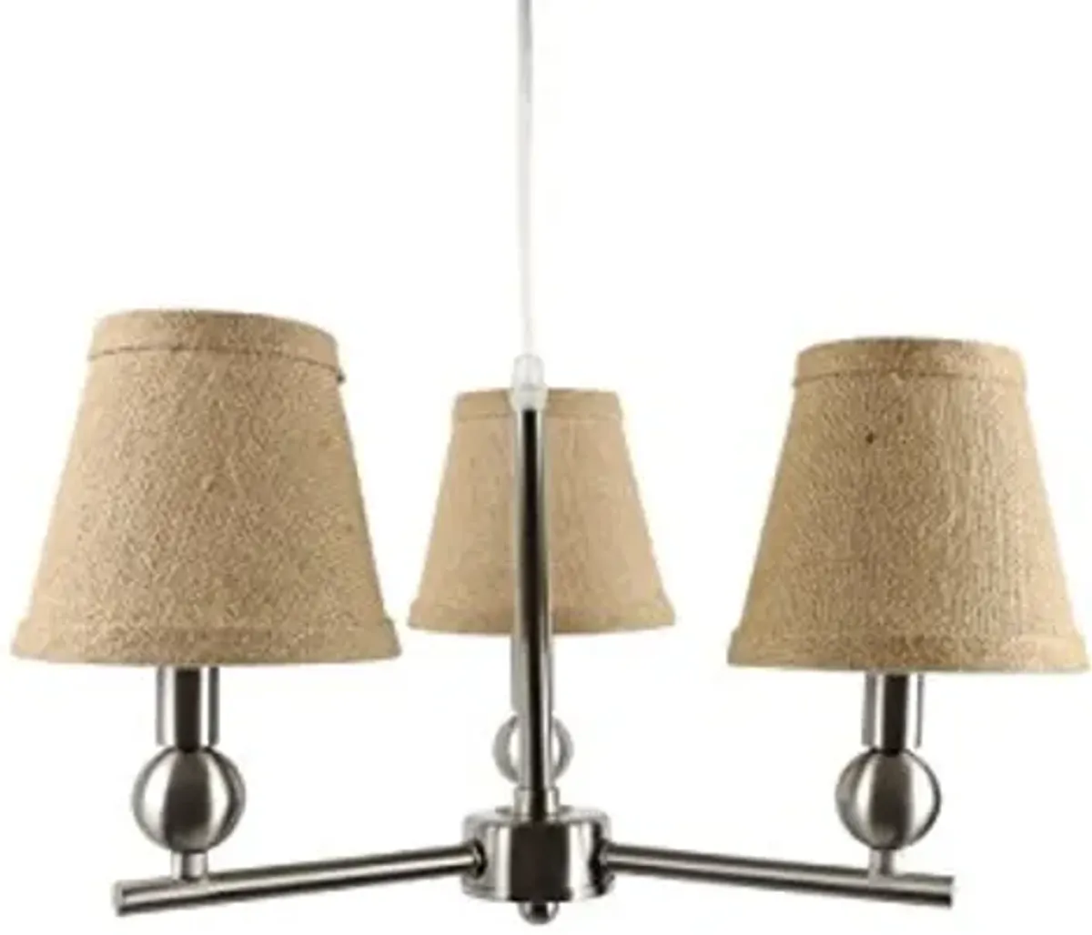 Urbanest Portable Zio 3-Light Chandelier with Burlap Hardback Shades, Brushed Nickel Finish