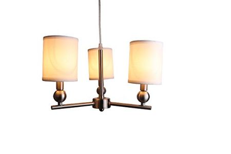 Urbanest Portable Zio 3-Light Chandelier with Off White Linen Shades, Brushed Nickel Finish