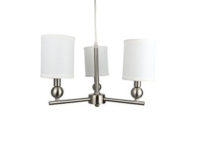 Urbanest Portable Zio 3-Light Chandelier with Off White Linen Shades, Brushed Nickel Finish