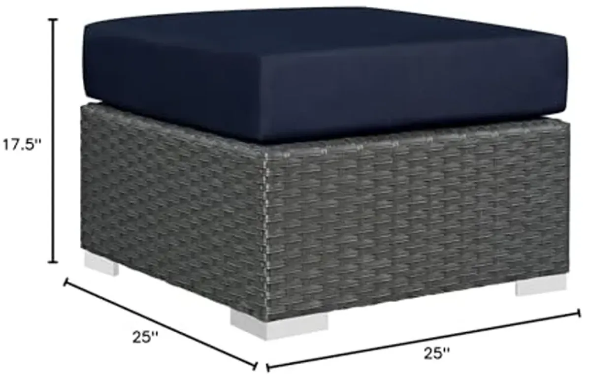 Modway Sojourn Wicker Rattan Outdoor Patio Sunbrella Fabric Ottoman in Canvas Navy