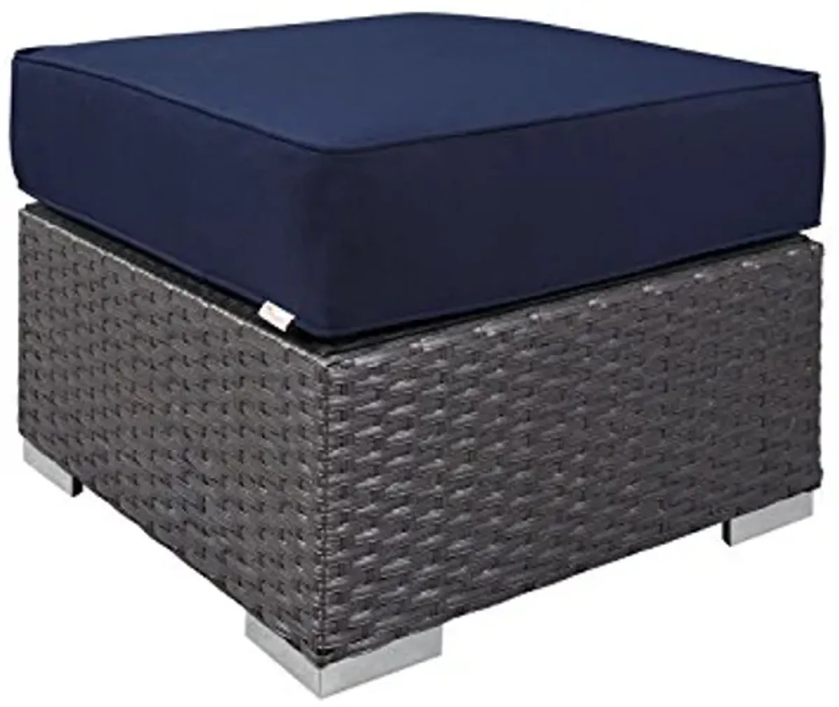 Modway Sojourn Wicker Rattan Outdoor Patio Sunbrella Fabric Ottoman in Canvas Navy