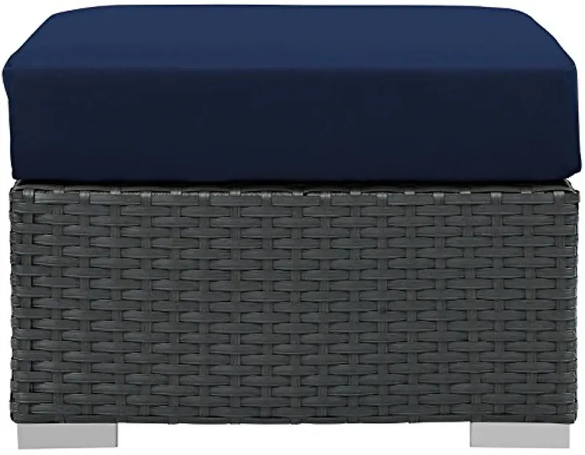 Modway Sojourn Wicker Rattan Outdoor Patio Sunbrella Fabric Ottoman in Canvas Navy