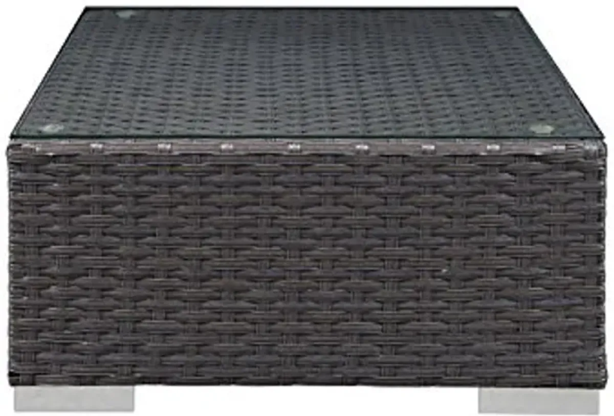 Modway Sojourn Wicker Rattan Outdoor Patio Sunbrella Fabric Ottoman in Canvas Navy