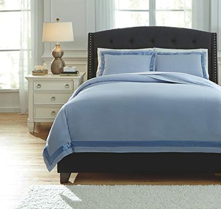 Ashley Furniture Signature Design - Farday Duvet Cover Set - Includes Comforter & 2 Shams - Queen Size - Soft Blue