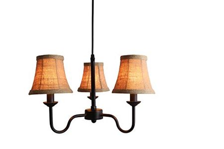 Urbanest Portable Shire 3-Light Chandelier with Burlap Bell Shades, Black Finish