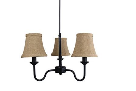 Urbanest Portable Shire 3-Light Chandelier with Burlap Bell Shades, Black Finish