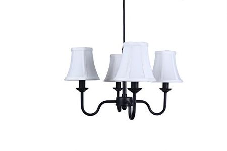 Urbanest Portable Shire 4-Light Chandelier with Off White Silk Bell Shades, Black Finish
