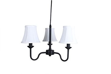 Urbanest Portable Shire 3-Light Chandelier with Off White Silk Bell Shades, Black Finish