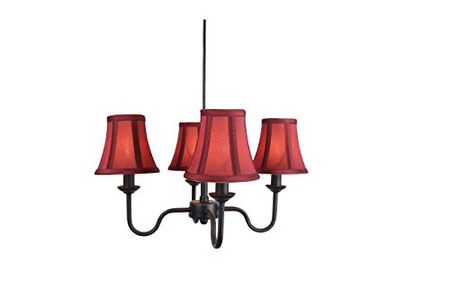 Urbanest Portable Shire 4-Light Chandelier with Burgundy Silk Bell Shades, Black Finish