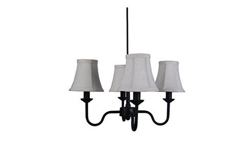 Urbanest Portable Shire 4-Light Chandelier with Natural Linen Bell Shades, Black Finish