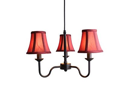 Urbanest Portable Shire 3-Light Chandelier with Burgundy Silk Bell Shades, Black Finish