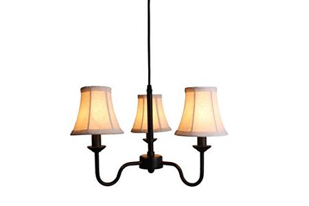 Urbanest Portable Shire 3-Light Chandelier with Natural Linen Bell Shades, Black Finish