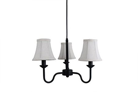 Urbanest Portable Shire 3-Light Chandelier with Natural Linen Bell Shades, Black Finish