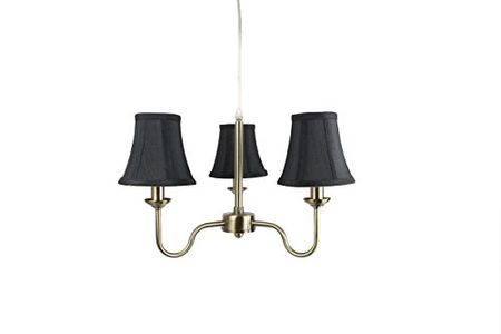 Urbanest Portable Shire 3-Light Chandelier with Black Silk Bell Shades, Antique Brass Finish