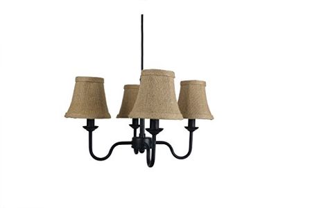 Urbanest Portable Shire 4-Light Chandelier with Burlap Bell Shades, Black Finish