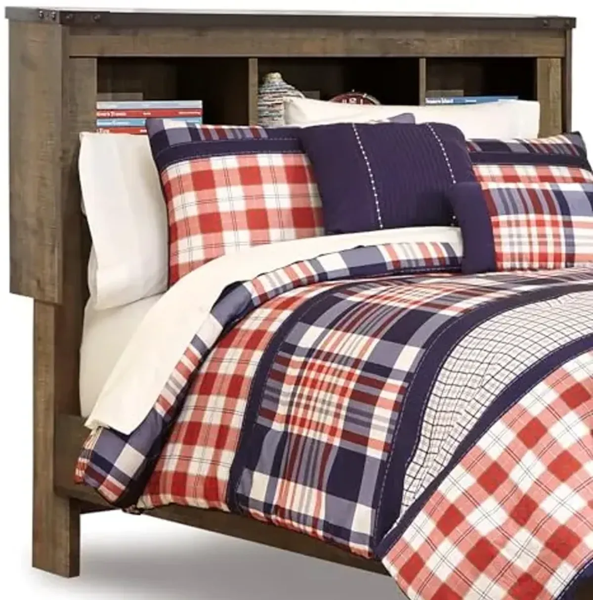 Signature Design by Ashley Trinell Rustic Storage Bookcase Headboard, Full, Warm Brown