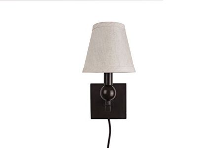 Urbanest Zio Single Bulb Cord Wall Sconce with Oatmeal Linen Hardback Shade, Oil-Rubbed Bronze Finish