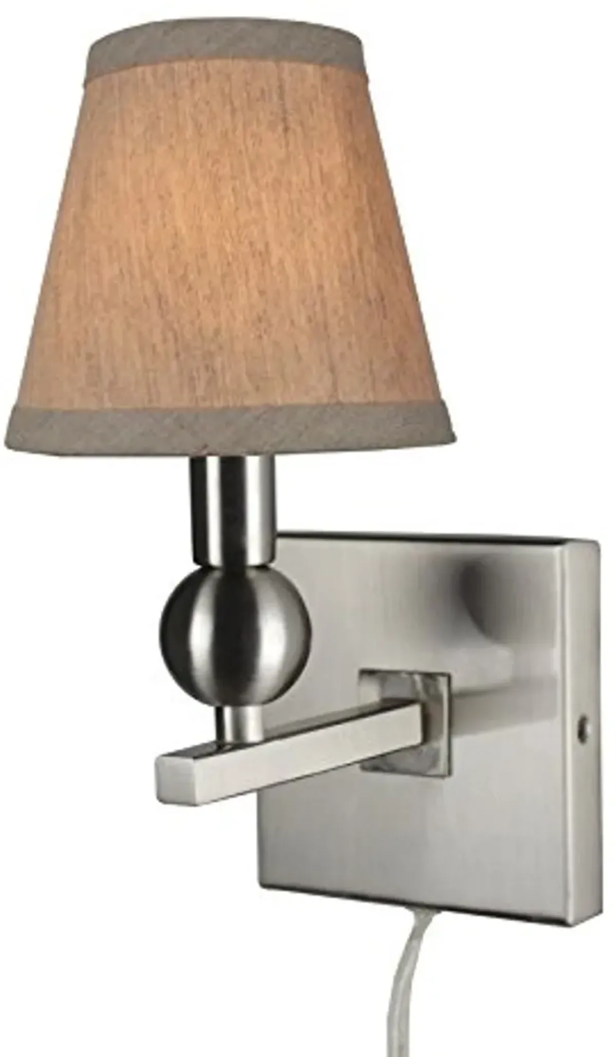 Urbanest Zio Single Bulb Cord Wall Sconce with Oatmeal Linen Hardback Shades, Brushed Nickel Finish