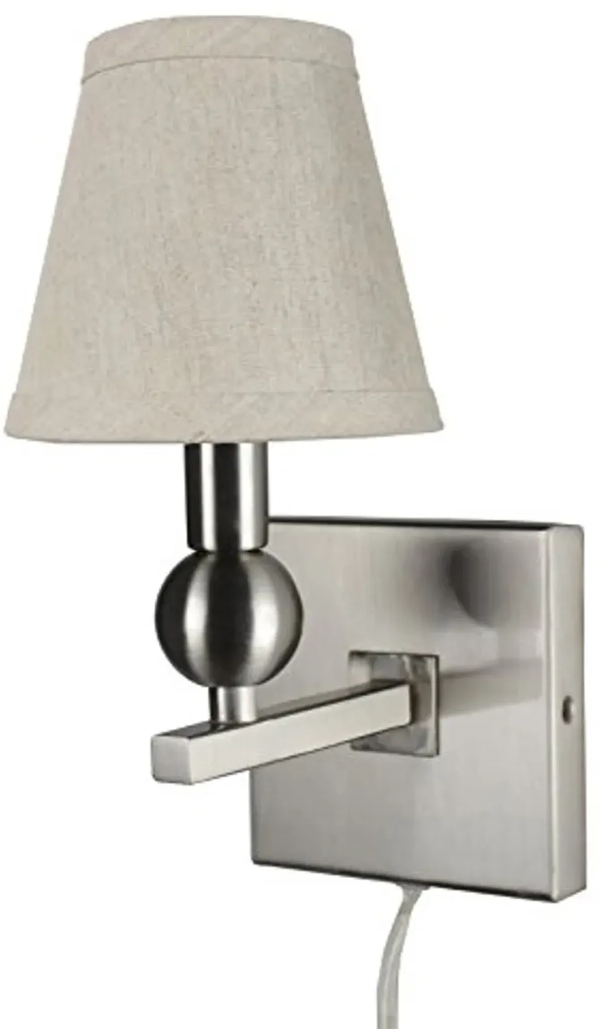 Urbanest Zio Single Bulb Cord Wall Sconce with Oatmeal Linen Hardback Shades, Brushed Nickel Finish