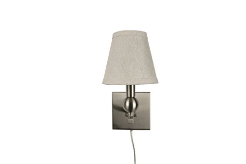 Urbanest Zio Single Bulb Cord Wall Sconce with Oatmeal Linen Hardback Shades, Brushed Nickel Finish