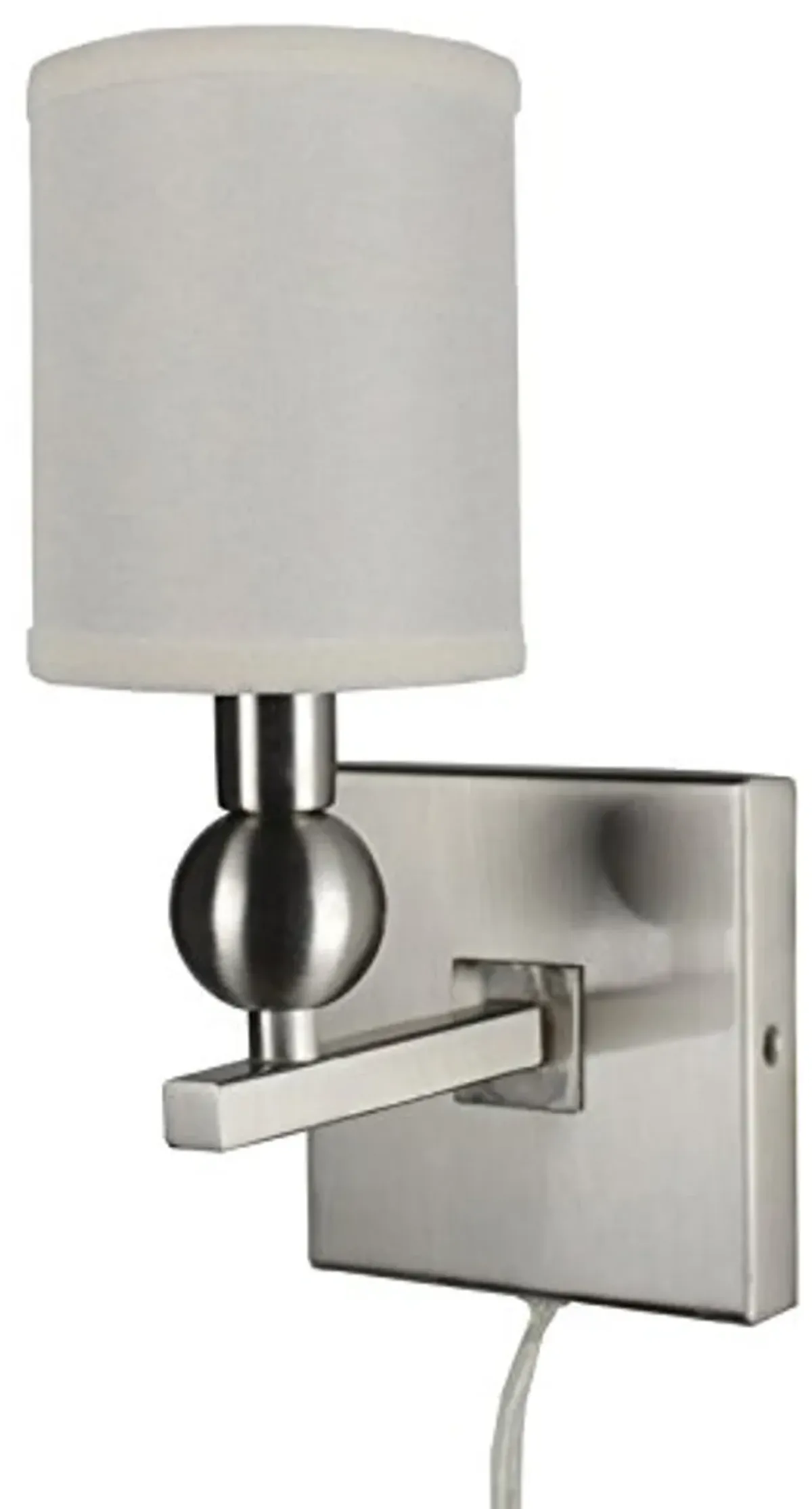 Urbanest Zio Single Bulb Cord Wall Sconce with Off White Linen Shades, Brushed Nickel Finish