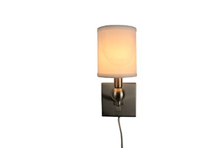 Urbanest Zio Single Bulb Cord Wall Sconce with Off White Linen Shades, Brushed Nickel Finish
