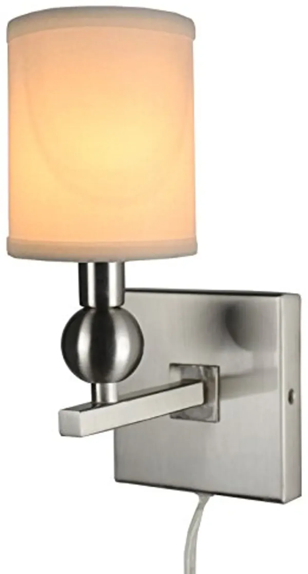 Urbanest Zio Single Bulb Cord Wall Sconce with Off White Linen Shades, Brushed Nickel Finish