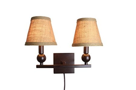Urbanest Zio Double Bulb Cord Wall Sconce with Burlap Hardback Shade, Oil-Rubbed Bronze Finish