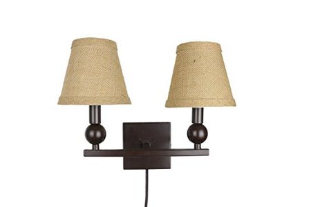 Urbanest Zio Double Bulb Cord Wall Sconce with Burlap Hardback Shade, Oil-Rubbed Bronze Finish